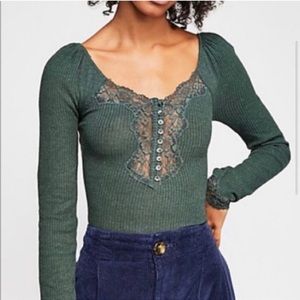 Free People Long Sleeve Lace Top